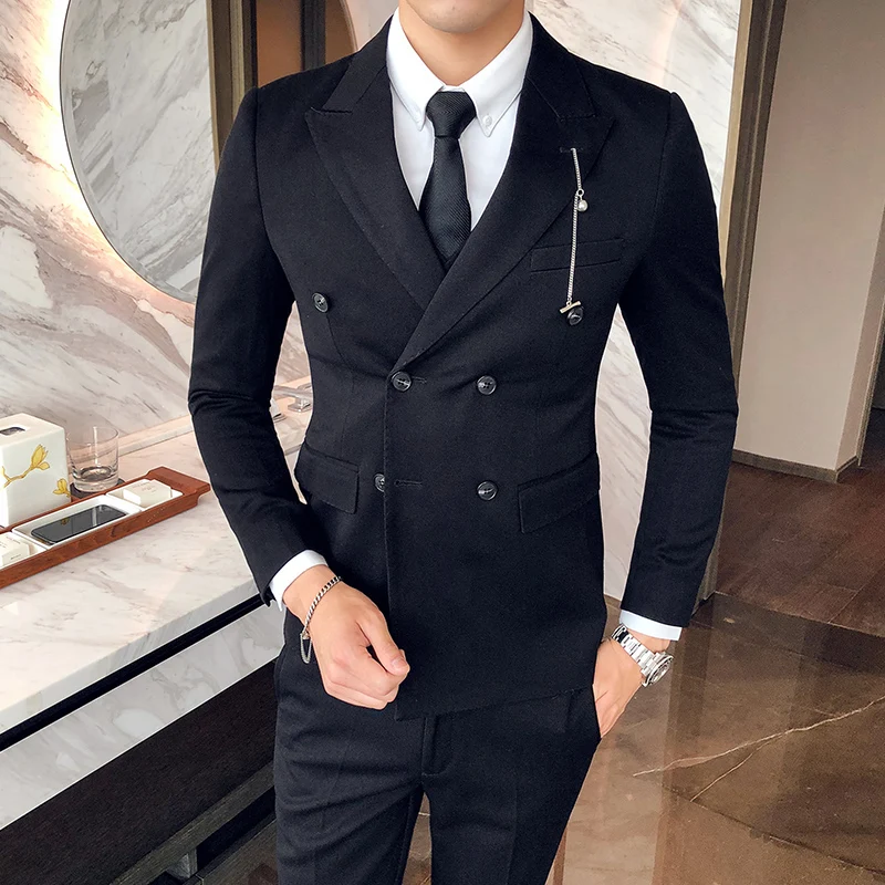 Британский стиль Для мужчин банкетные Бизнес однотонные Цвет Блейзер костюм