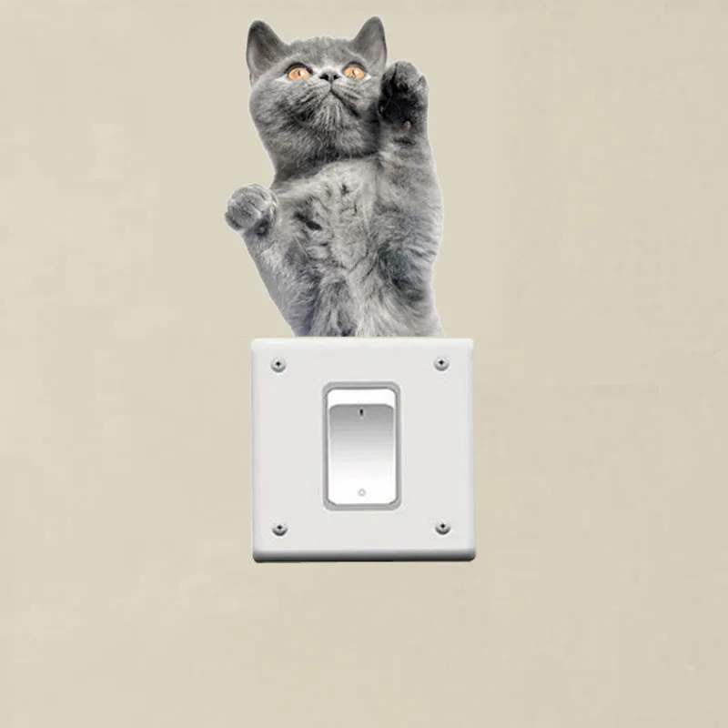 Lovely Cute Little Cat Baby Light Switch Stickers On Wall Art Sketch Laptop Decals for kids Nursery Room Home Decoration Mural (4)