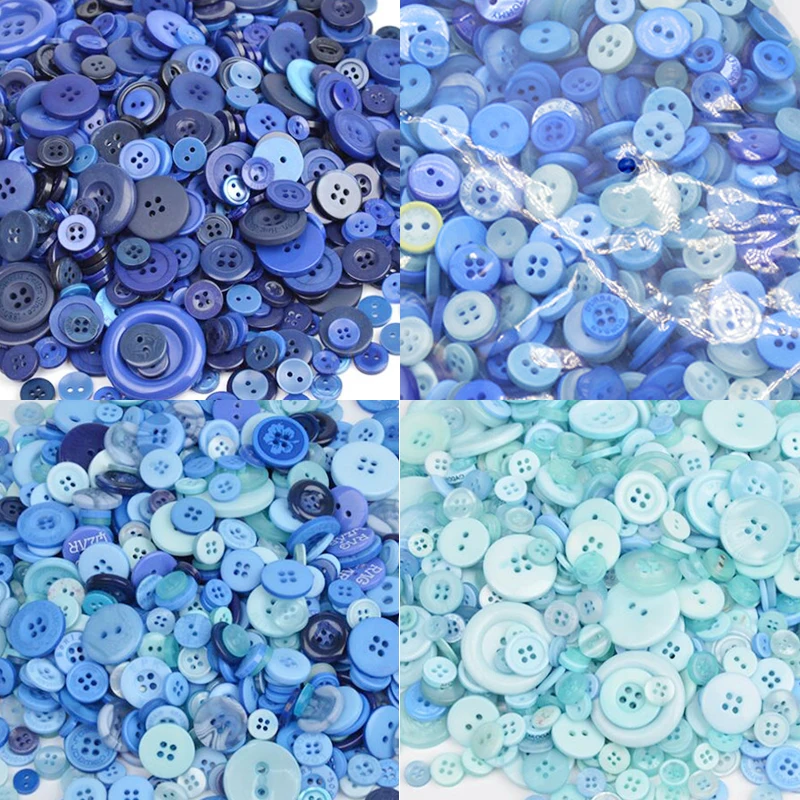 

600 pcs 2-holes /4-holes Round plastic button blue series mixed color resin button clothing accessories for clothes DIY