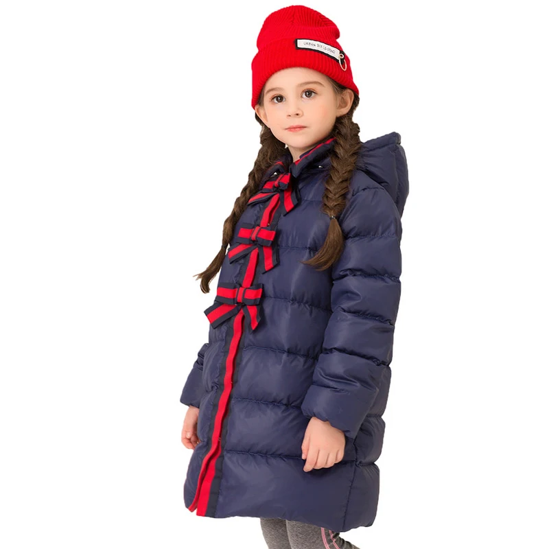 

Elegant Light Winter Jacket for Girls Bow Decoration 80% Down Parkas for Little Girl size 4 5 6 8 10 years
