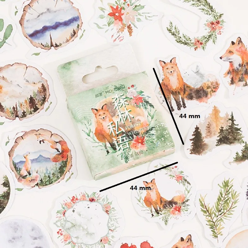 40 팩 도매 박스 스티커 수제 안개가 자욱한 숲 동물 스티커 종이 종이 장식 일기 Scrapbooking 미니 북마크 4CM