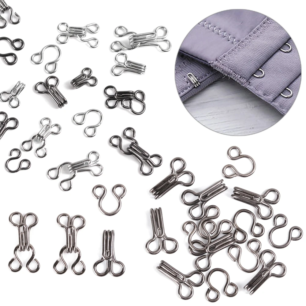 100Pcs Mini Metal Buckle Black/Silver Collar Invisible Button Hook Eye Clothing Buckle DIY Doll Clothes Sewing Accessorie