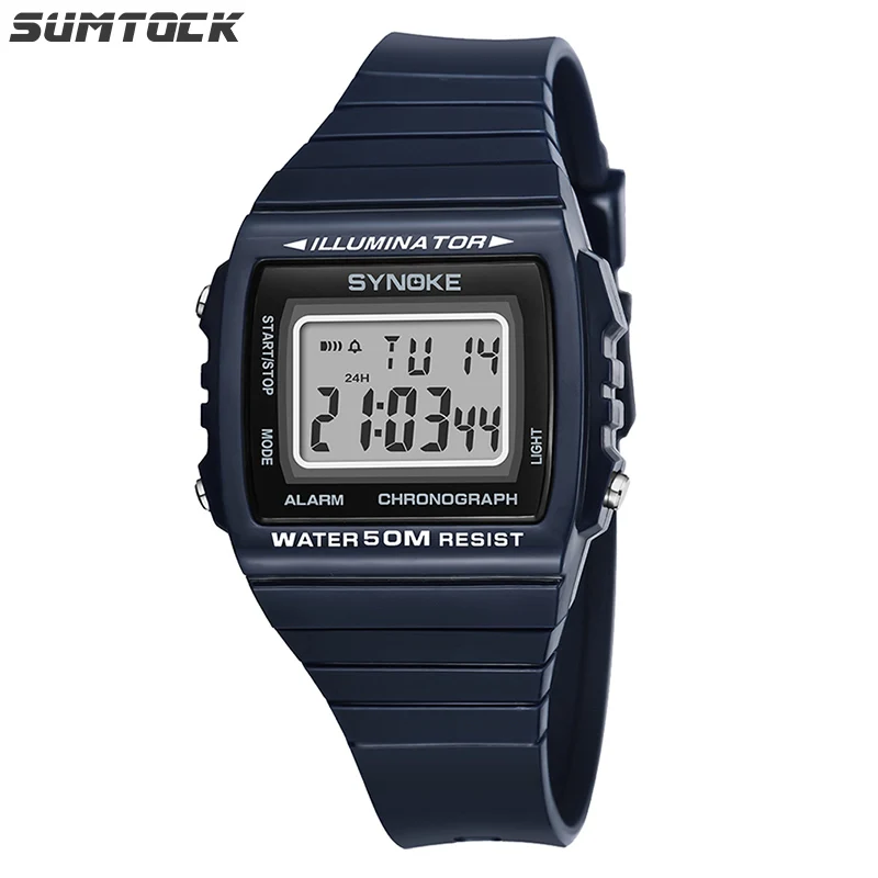 

SUMTOCK Mens Digital Watches Sport Watch Men 50m Waterproof Alarm Clock Timing 12/24 System Japanese Battery erkek kol saati