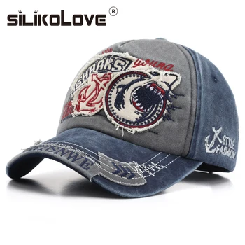 

Embroidered Shark Denim Baseball Caps for Men Retro Style Adjustable Women's Sunshade Hat Outdoor Leisure Cap