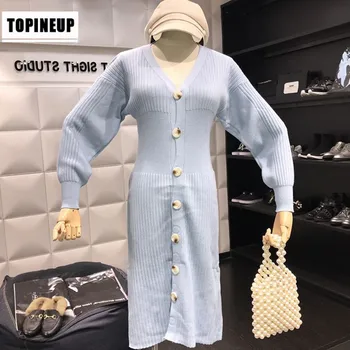 

Knitting Cardigan Sweater Slim Fit Women Dress Solid Color Single Breasted Sexy V-Neck Elegant Long Sleeve