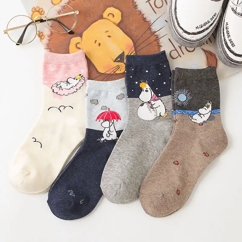 漫画カバ女性靴下クルーコットンソックス女性ピンク汗吸収ドロップシッピング1ペア 靴下 Aliexpress