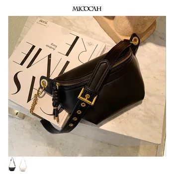 

PU women's bag 2019 black and white wide shoulder belt bungee jumping bag trend ins single shoulder bag oblique satchel bag