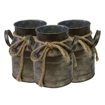 

3pcs Flower Bucket Retro Iron Bucket Flower Pot Vase Decoration Ornaments Rural Style Milk Pot Bucket for Home Garden (Random Co