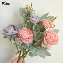 Meldel Искусственные цветы пиона 3 головки пион шелковые цветы розовый белый романтические украшения для дома и свадьбы DIY свадебный букет