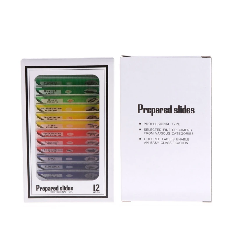 

12 Pcs Prepared Microscope Slides Set Specimen for student Basic Biology Education T8WE