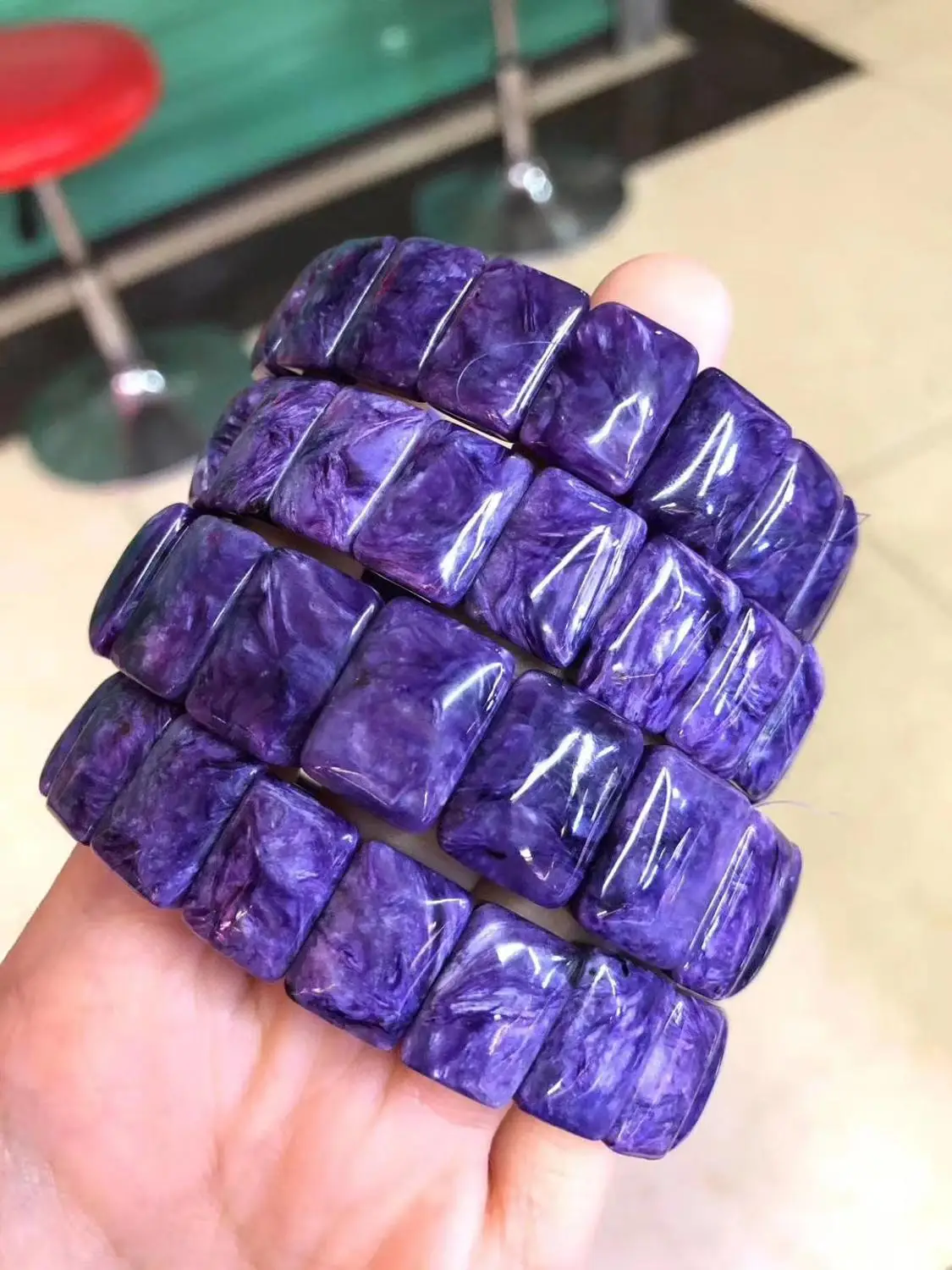 

Natural Purple Charoite Gemstone Women Men Rectangle Beads Jewelry Bracelet 16x12mm Russian Healing Stone Fashion Lucky AAAAA