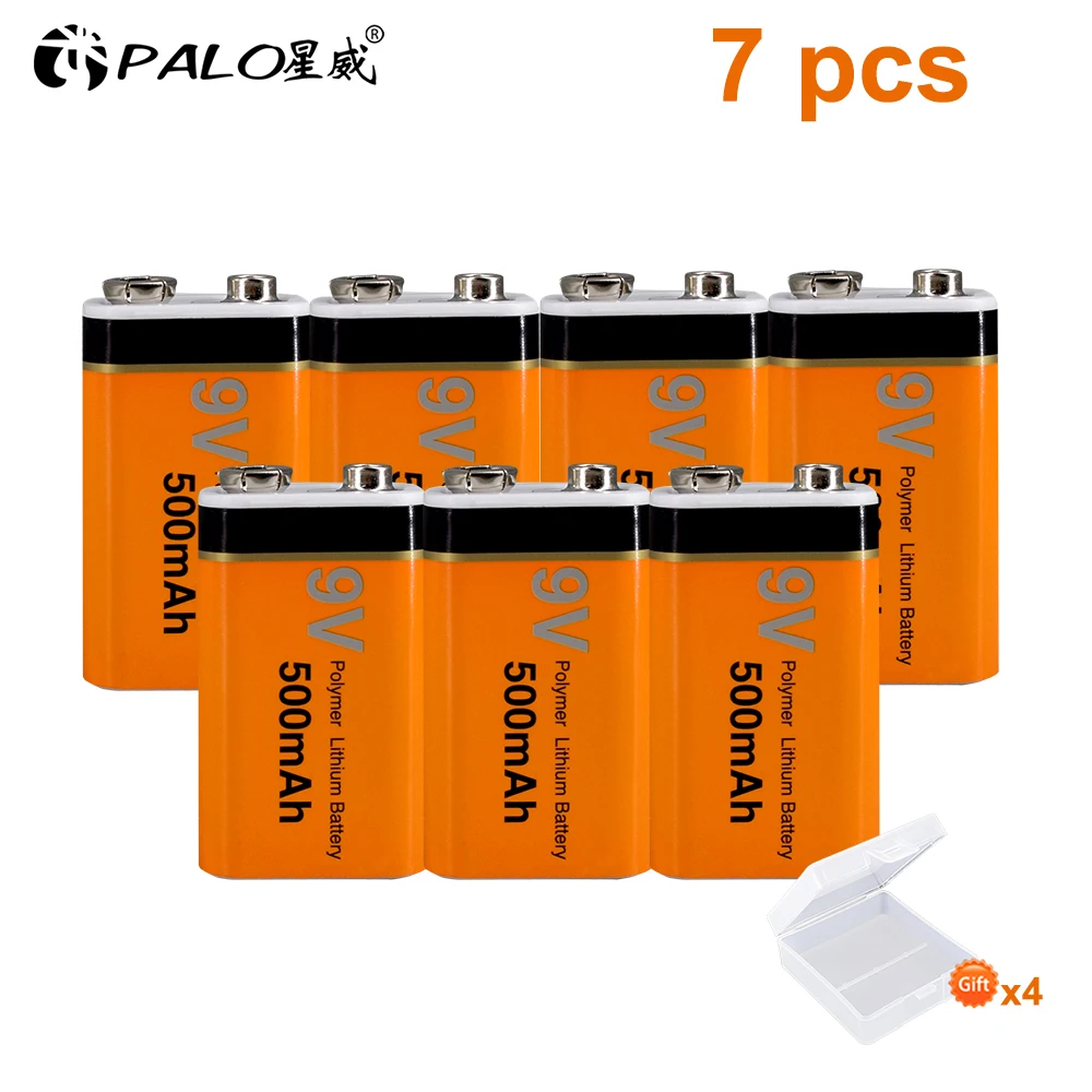 7pcs PALO 500mAh 9V литий-ионная аккумуляторная батарея низкий саморазряд 9v литий-полимерная батарея для мультиметра микрофона игрушка KTV использование - Цвет: 7pcs