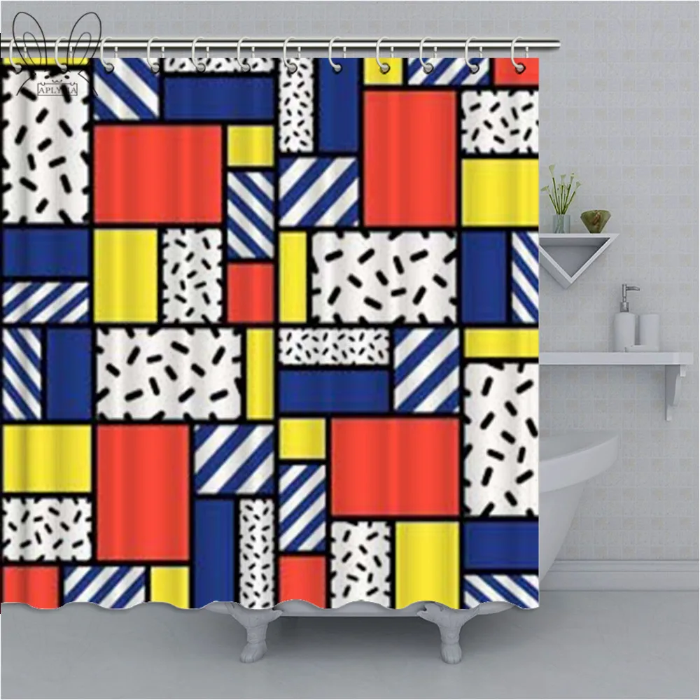 74123 Mondrian желтая Геометрическая Водонепроницаемая занавеска для душа 3D цветная полиэфирная ткань занавеска для ванной комнаты домашний декор с наборами - Цвет: 74123