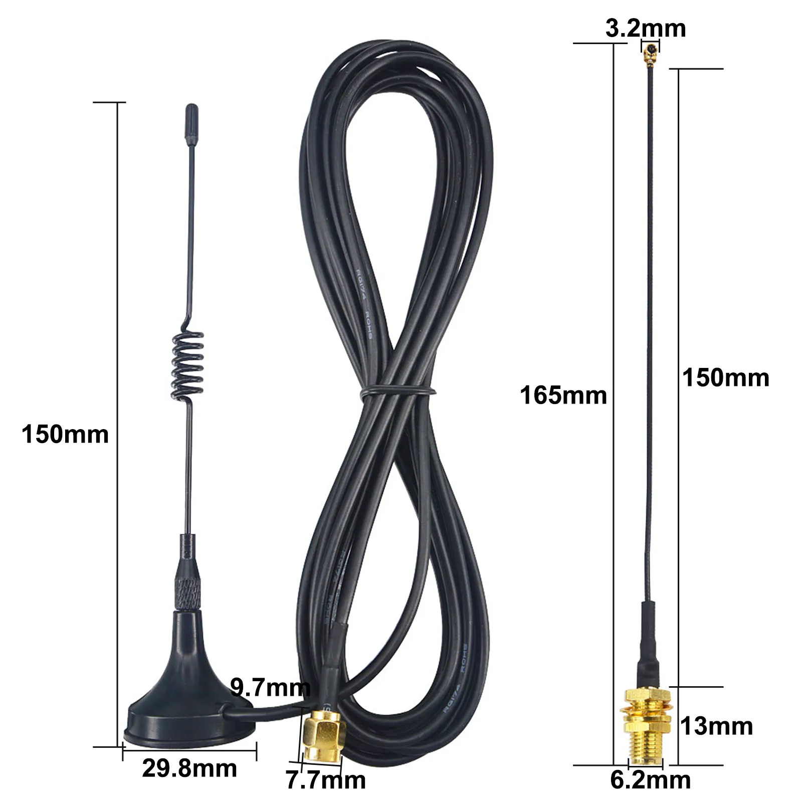 433Mhz Antenna 5dbi SMA Plug Connector Straight Wifi Ham Radio + SMA female bulkhead to Ufl./IPX pigtail cable 1.13 15cm