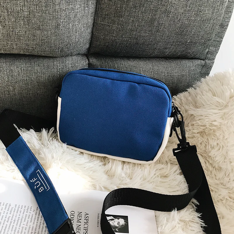 

Contrast Color Joint Small Canvas Bag Women's 2019 New Style Fashion Korean-style Versatile Shoulder Bag Fashion Street GIRL'S D