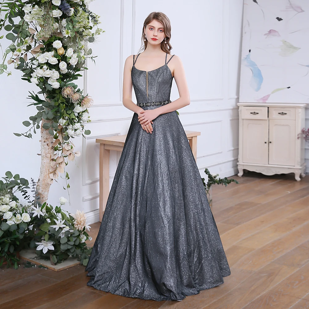 SSYFashion роскошный сверкающий вечернее платье, для банкета блестящий серый сексуальное платье с v-образным вырезом, Длинные вечерние платья Vestido De Noche