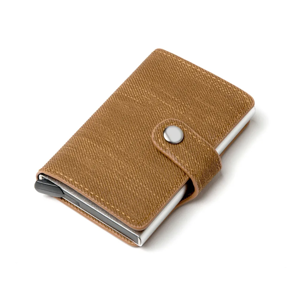 Bycobecy, новинка, мужской высококачественный джинсовый RFID Бумажник на кнопке, клатч, в одной коробке, бизнес, всплывающее портмоне, мини тонкий кошелек, Carteira