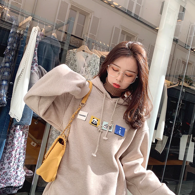 MISHOW Autumn Winter Spliced Hooded Sweatershirt Women Fashion Loose Long Sleeve Hoodies Tops MX19C6746