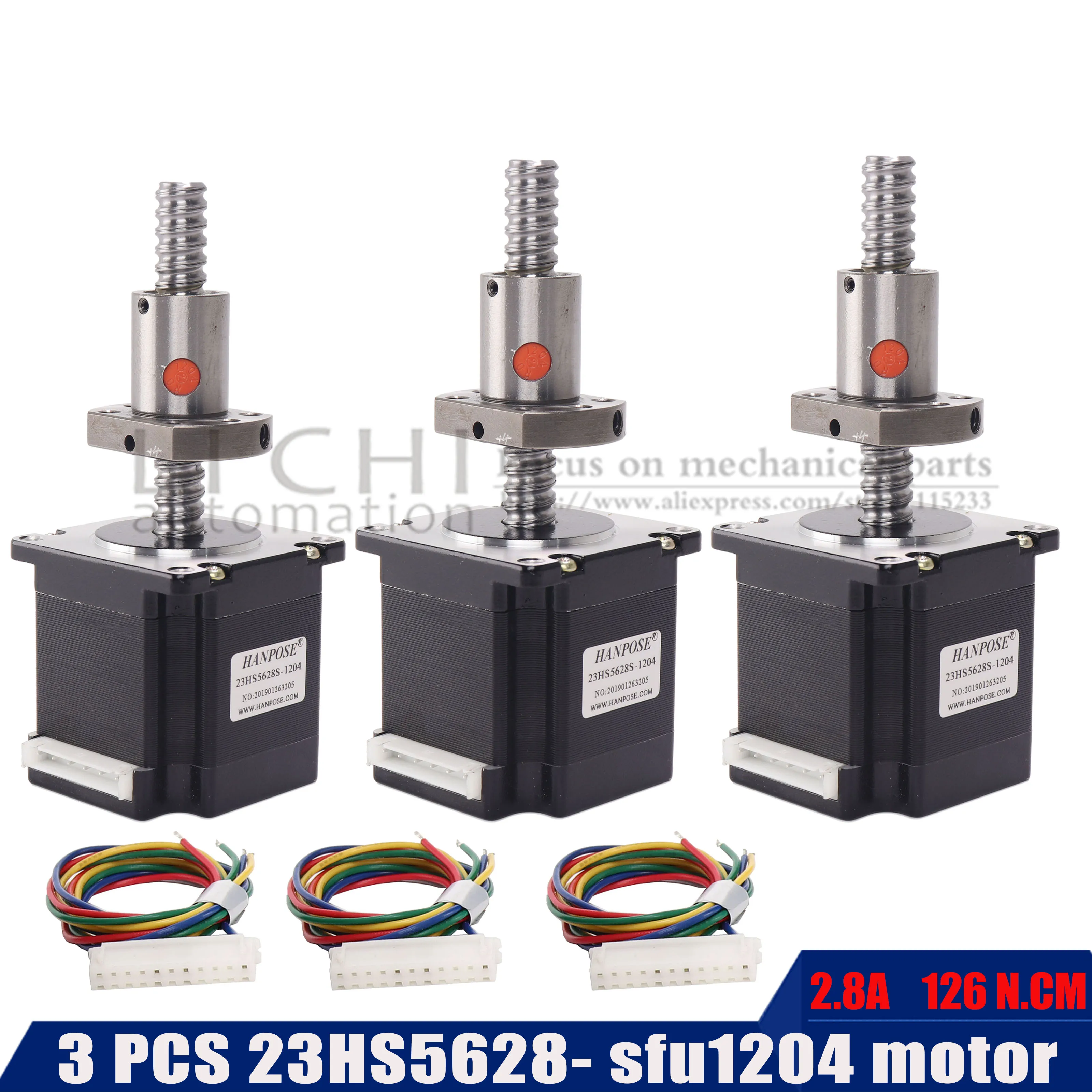 Шаговый электродвигатель 23hs5628 Nema 23 2 фазы 56 мм 126N.cm с шариковым винтом sfu1204 для 3D
