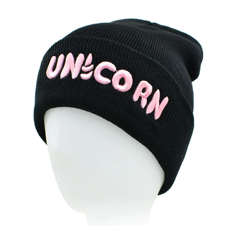 Black Unicorn Beanie Hat