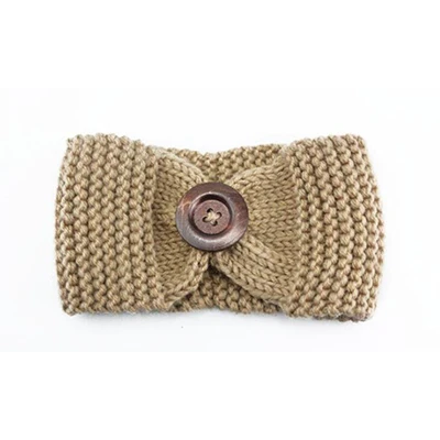 KHGDNOR Wool Knitted Hairband Winter Warm Fashion Button Cross Headband Solid Color Elastic Head Band for Women Girls - Цвет: camel