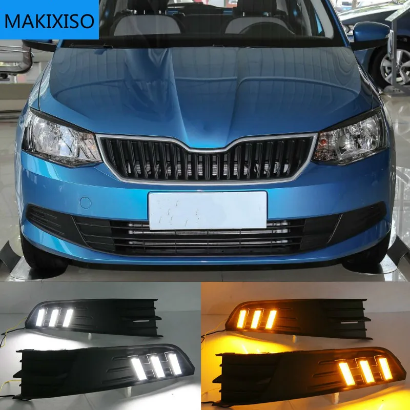 

For Skoda Fabia 2015-2017,Super Brightness Waterproof ABS Car DRL 12V LED Daytime Running Light With Fog Lamp Cover
