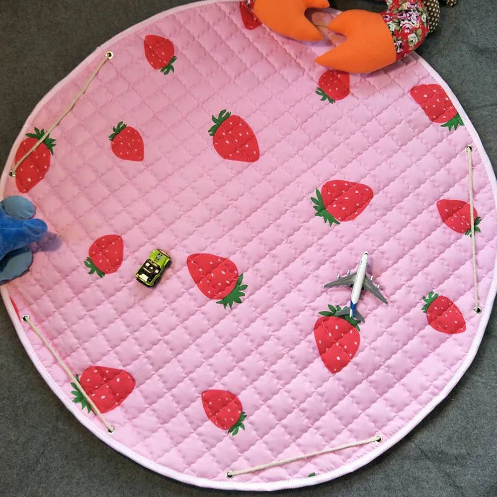Детский игровой коврик с мультипликационным рисунком клубника, Круглый ползающий коврик, сумка для хранения игрушек, детский игровой коврик для детского спортзала