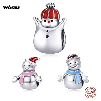 

WOSTU Winter New 100% 925 Sterling Silver Cute Lover Snowman Beads Charms fit Original Bracelet Necklace Fashion Jewelry FIC854