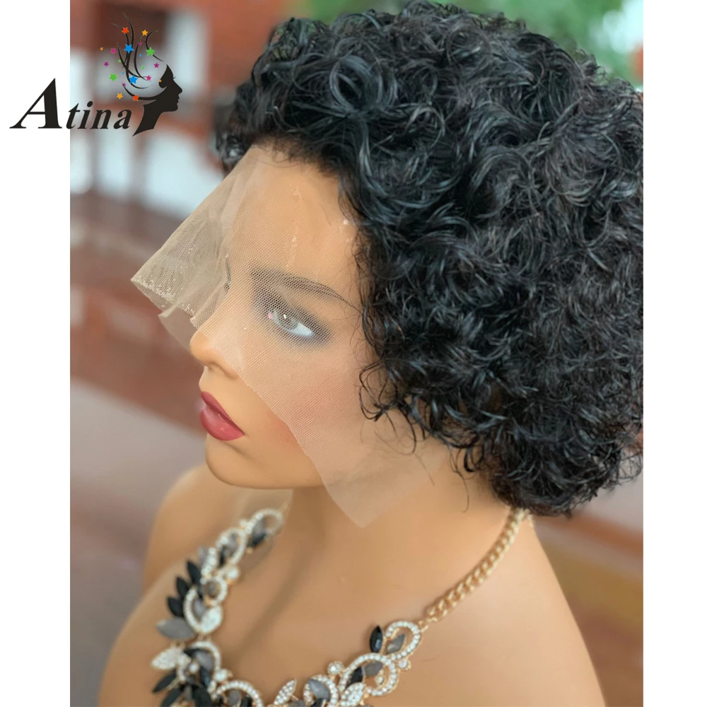Pixie Cut Wig 13x4, волнистые человеческие волосы, парики для черных женщин, Безглютеновые короткие парики, бразильские натуральные волосы Remy Atina