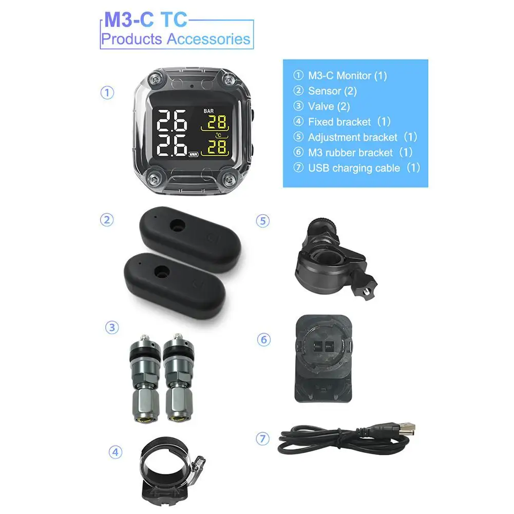 TPMS для монитора системы контроля давления в шинах мотоцикла реальный временной двигатель TPMS экономит топливо ЖК-дисплей автоматический сигнал о падении давления в шине системы - Цвет: Black built in
