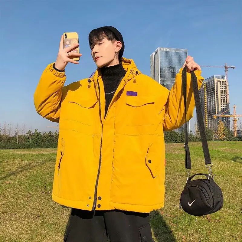 Winter New Style Korean-style Trend Hooded Bread Cotton Clothes Workwear Thick Students Short Men's Handsome Coat Men's