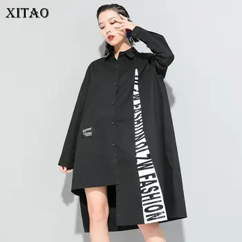 

XITAO Tide Brand Womens Tops and Blouses 2020 Spring New Irregular Mid-length Shirt Loose Plus Size Letter Streetwear DMY3213