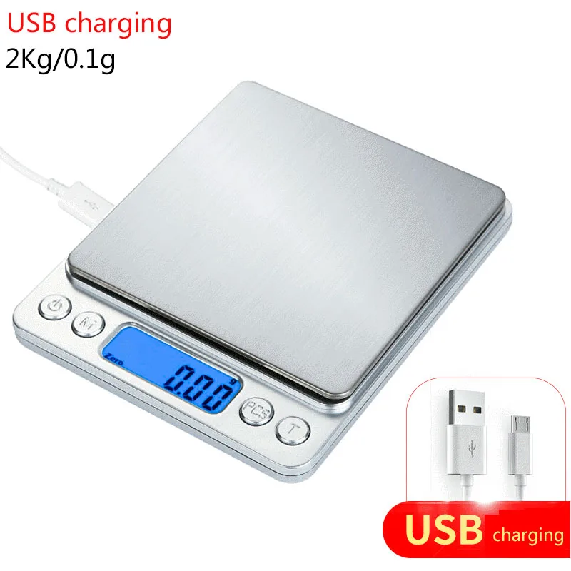 USB 2kg-0.1g Кг/3 кг/0,1 г USB ЖК-дисплей цифровые электронные весы ювелирные весы высокой точности ювелирных изделий с граммов Вес разновесы для Кухня - Цвет: USB 2kg-0.1g