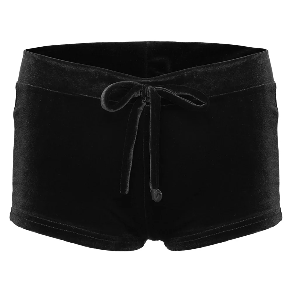 Популярные брюки с высокой талией эластичные шорты модные женские бархатные со шнуровкой на талии - Цвет: BLACK M