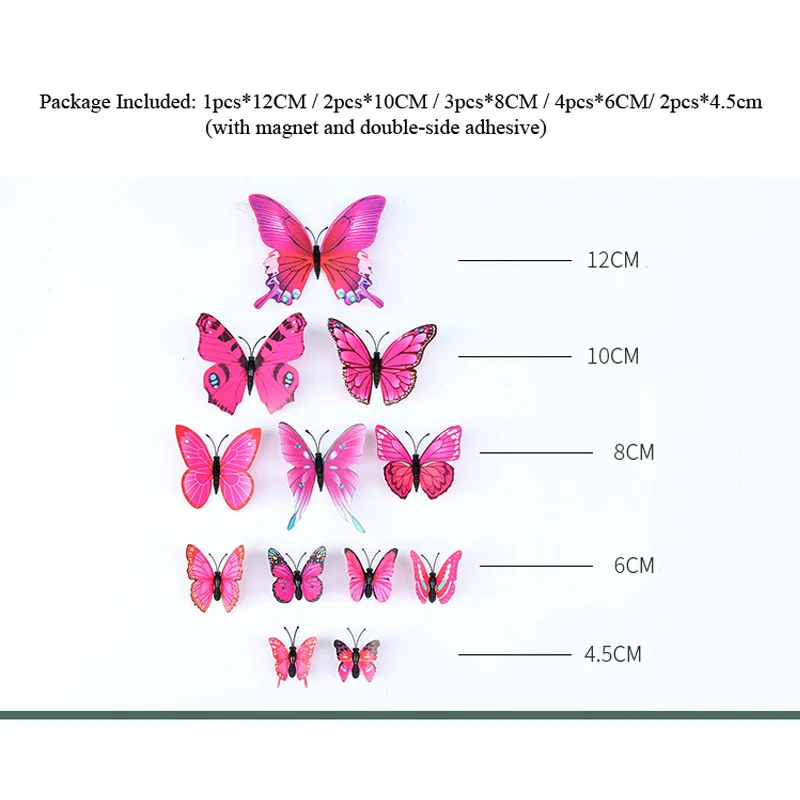 Set of 12 Vibrant 3D Butterfly Wall and Home Décor Magnets