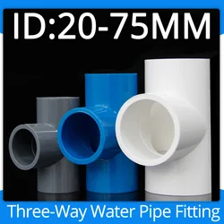 Three-Way Water Pipe Fitting PVC Tee Connector Aquarium Fish Tank Pipe Adapter Garden Irrigation Blue White Grey