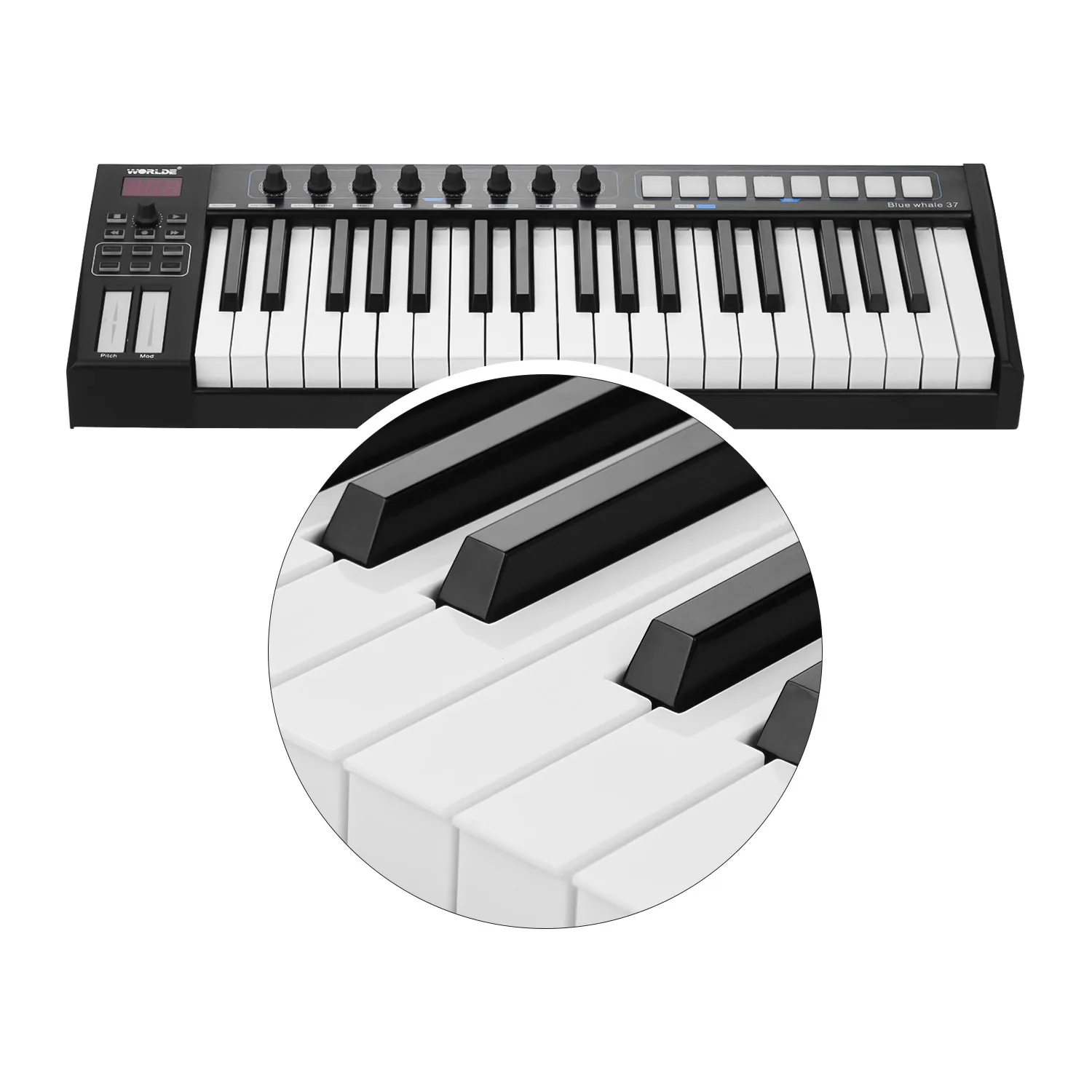 Переносная USB MIDI-клавиатура с контроллером World Blue whale 37, 37 полувзвешенных клавиш, профессиональный инструмент для клавиатуры