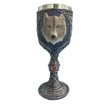 

301-400ml 3D Wolf Goblet Resin Stainless Steel Wine Cup Halloween Party Drinking Mug For Halloween Gift