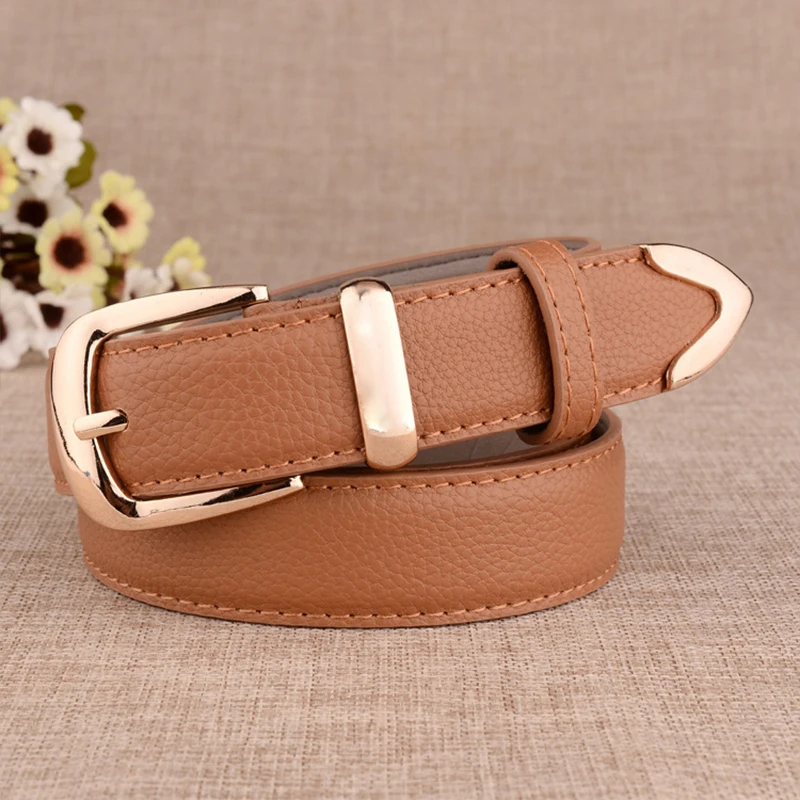 High-Quality Women's Leather Belt with Gold Buckle