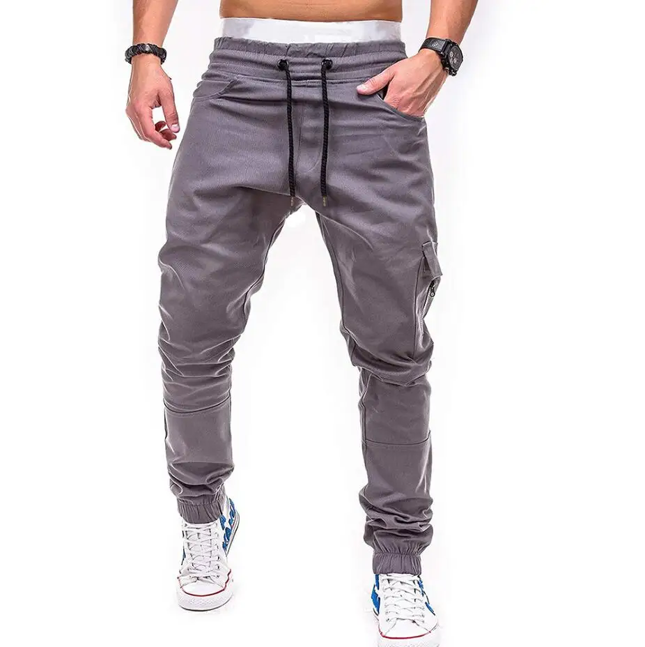 Dark Grey Joggers Брендовые мужские брюки для пробежек осенние модные брюки с боковыми карманами мужские однотонные повседневные длинные брюки хип хоп Уличная хаки - Цвет: Dark Grey Joggers