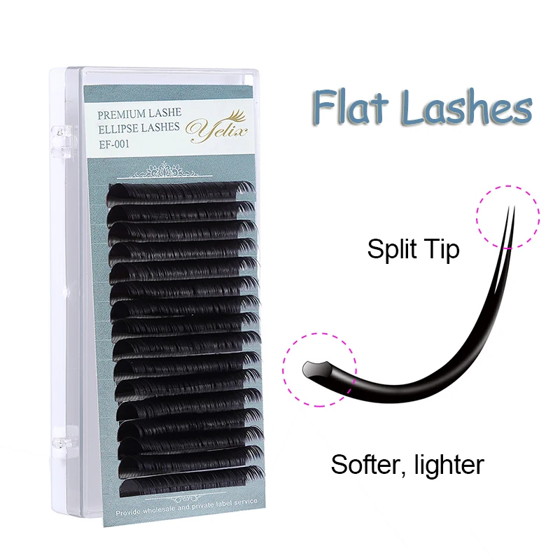 

False Natural Ellipse eyelashes Matte Individual Eyelash Extension Mink Flat Lashes Extensions Split-tips 16 lines