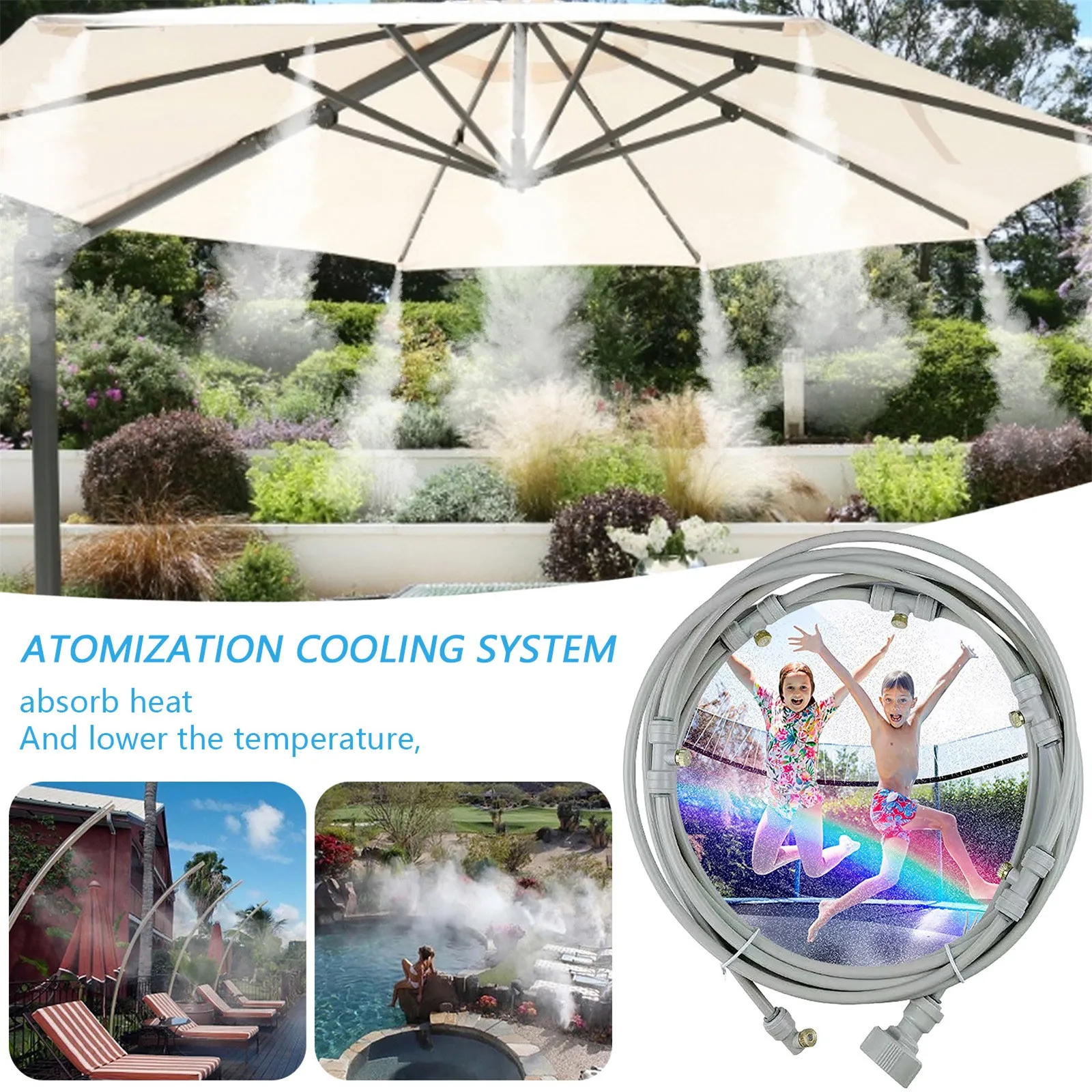 GREENHOUSE MIST OUTDOOR PATIO WATER MISTING SYSTEM KIT COOLING GREEN HOUSE 3M 