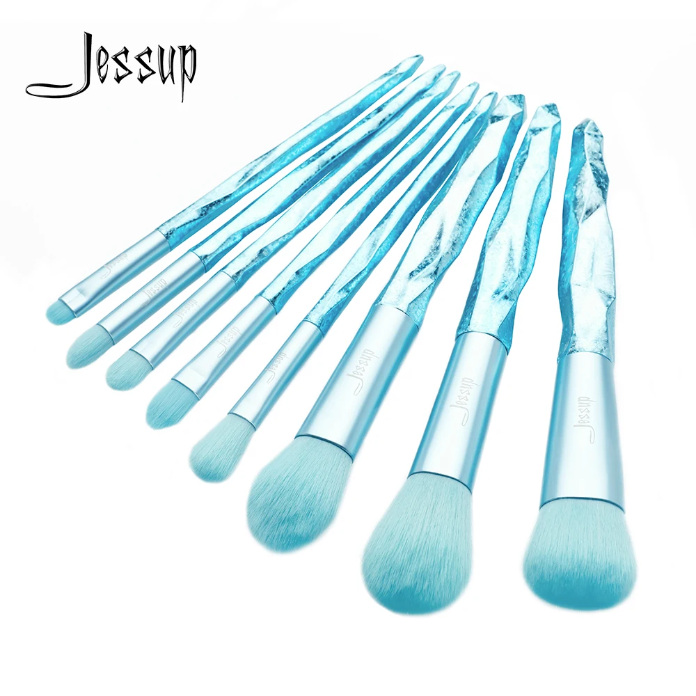 Jessup Make Up Brushes Glacier Blue 8pcs Concealer Blending Tapered Powder Blush Eyeshadow