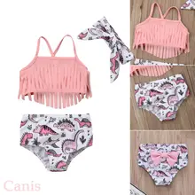 Купальный костюм для новорожденных девочек от 0 до 24 месяцев, купальник с изображением динозавра, пляжная одежда с кисточками, купальный костюм, мягкие купальники высокого качества, костюмы с героями мультфильмов