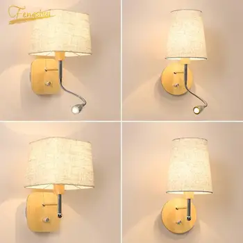 

Nordic LED Solid Wood Wall Lamp Lighting Modern Fabric Lampshade Wall Lights Corridor Aisle Office Living Room Sconces Fixtures