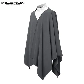 

INCERUN Men's Cloak Cape Coats V Neck Punk Style Loose Faux Fleece Solid Fashion Sleeveless Jackets Trench Outerwear S-5XL 2020