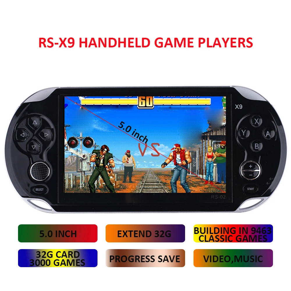 

RS-X9 Handheld game players 5.1 inch screen video game console built-in 9463 classic games Progress Save/Load 32GB best gift