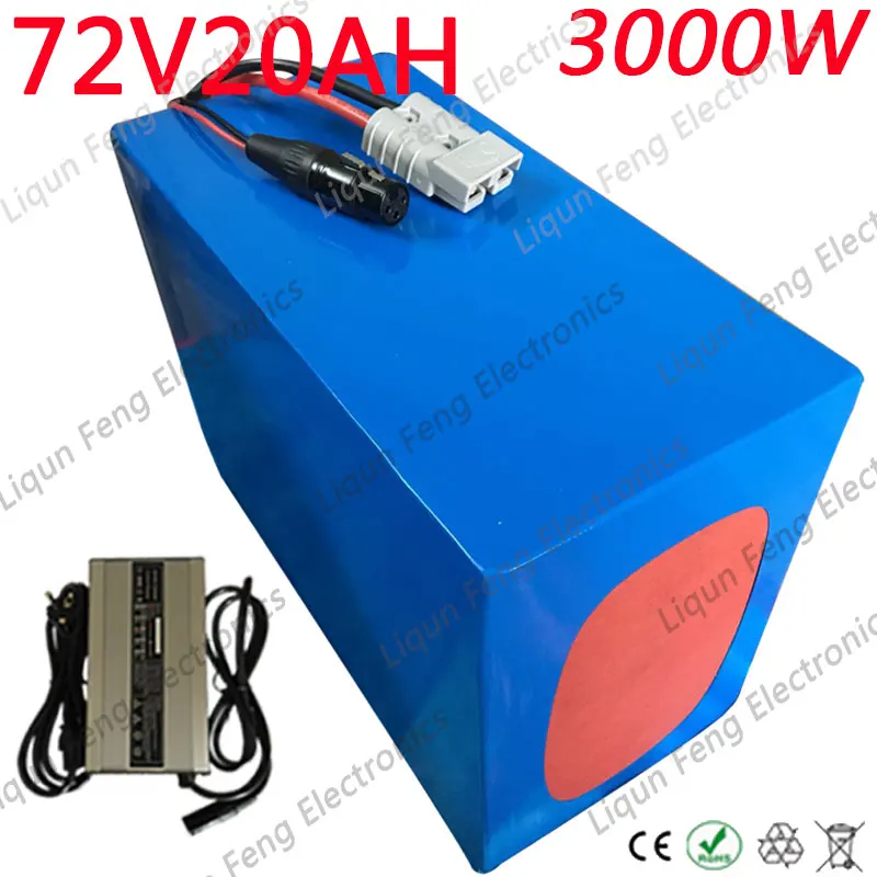 72V 20AH литий-ионный аккумулятор 72V 2000W 3000W литиевый Электрический Скутер Аккумулятор 72V 20AH Электрический велосипед аккумулятор с зарядным устройством