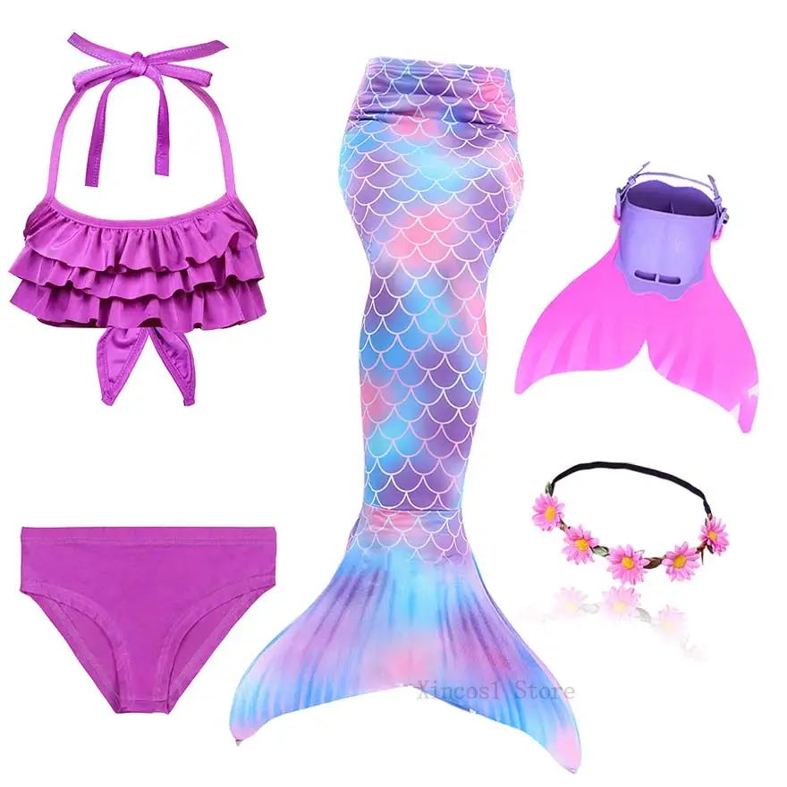 NEW The Little Mermaid Tail with Garland Ariel Mermaid Swimsuit for Kids swimmable Bathing Suit Costume Cosplay - Цвет: Package 2