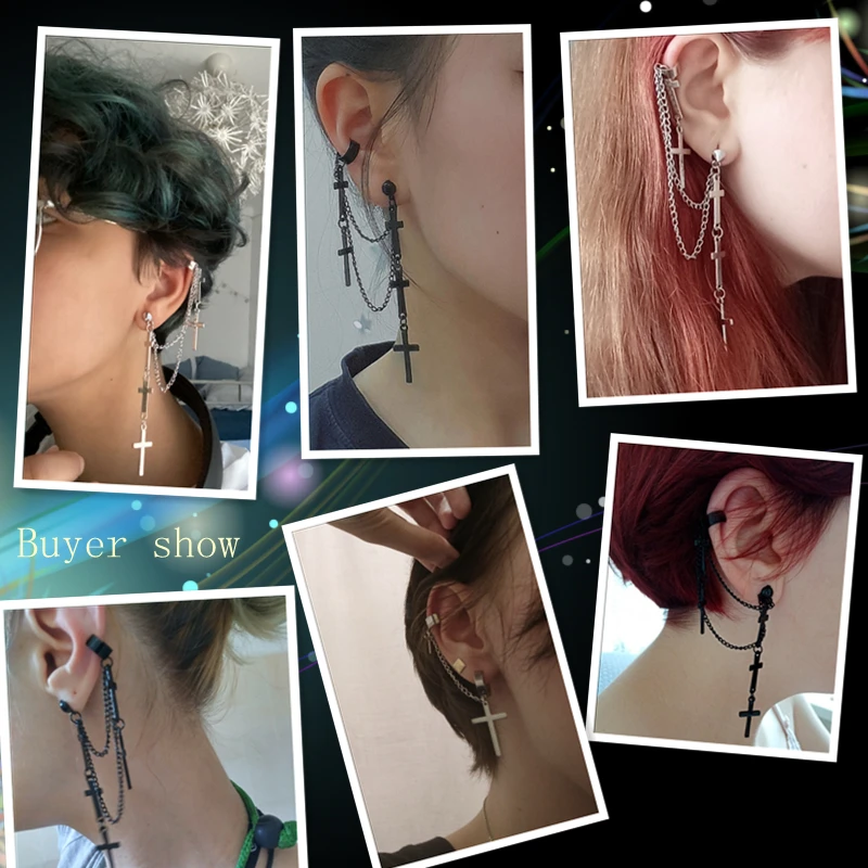 Drop Earrings Dangle Earrings Cross Earrings 1 Piece Men Women Punk Gothic Cross Exaggerated Classic Metal Christian Chain Drop Dangle Earrings Street Hip Hop Jewelry Kpop